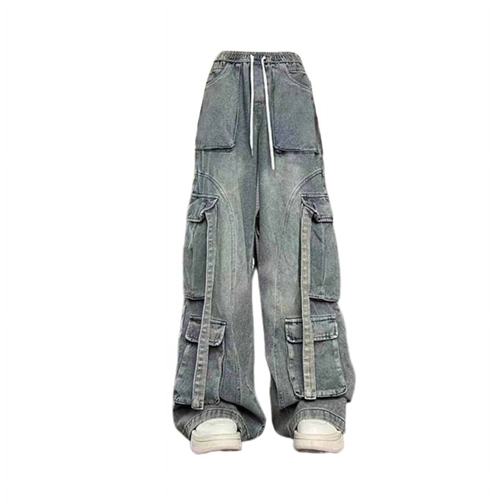 パンツ 00s multi pocket gimmick cargo pants 90s Women's Blue Cargo Jeans Vintage Y2k 90s Oversize Denim