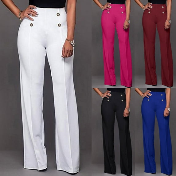 Women's High Waist Bootcut Trousers in Solid Color Comfortable Loose Fit Casual Pants for Everyday Style