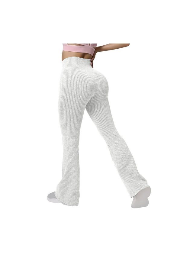 Women's High Waist Bootcut Yoga Pants – Tummy Control Flare Leggings with Seamless Ribbed Knit, Elastic Waist for Workout & Lounge Wear