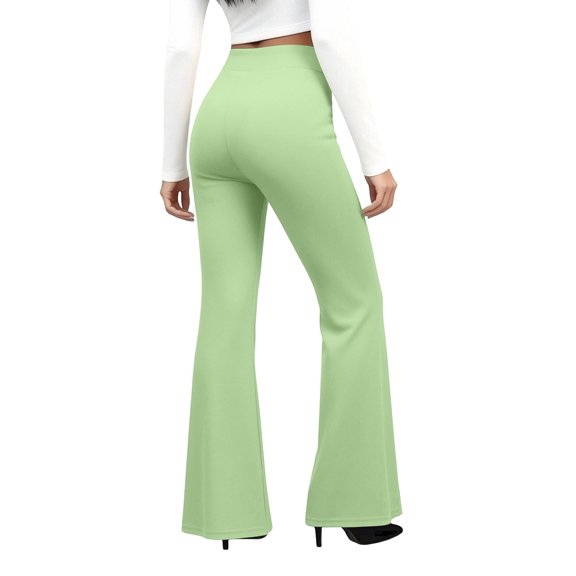 Women's High Waist Bootcut Yoga Pants Tummy Control Flared Workout Pants with Basic/Side Pockets Green S