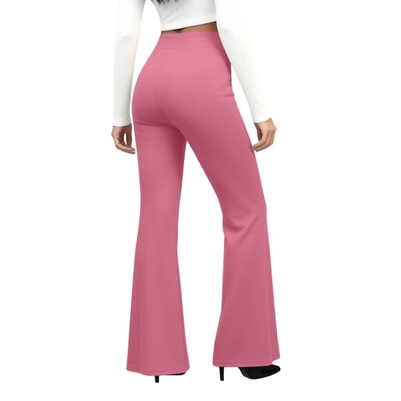 Women's High Waist Bootcut Yoga Pants Tummy Control Flared Workout Pants with Basic/Side Pockets Pink M