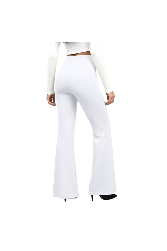Women's High Waist Bootcut Yoga Pants Tummy Control Flared Workout Pants with Basic/Side Pockets White 2XL