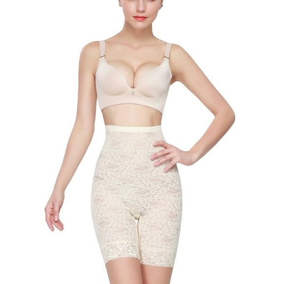 Women's High Waist Breathable Shapewear Control Panties Lace Underwear Shaping Shorts BEIGE M