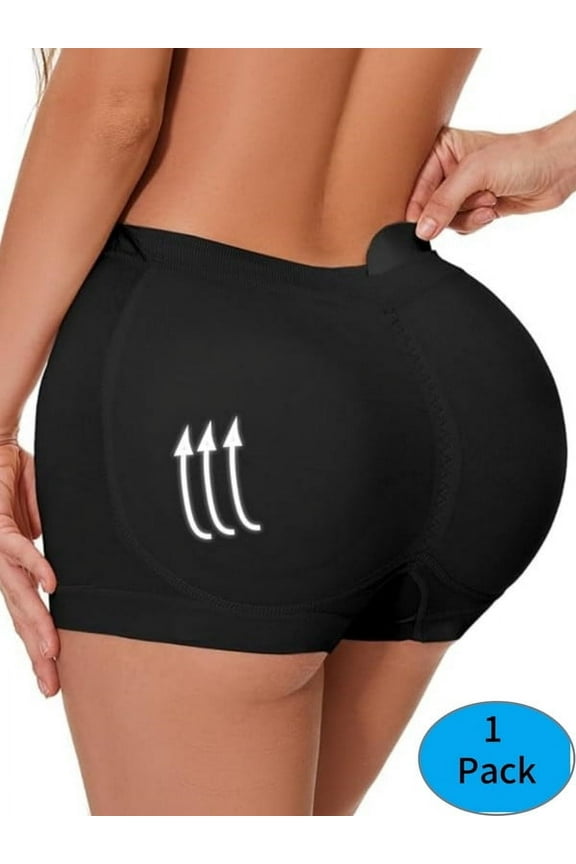 Women's High-Waist Butt Lifter Panties - 1-Pack Black Seamless Hip Enhancer Boyshort Underwear, Padded for Body Shaping L