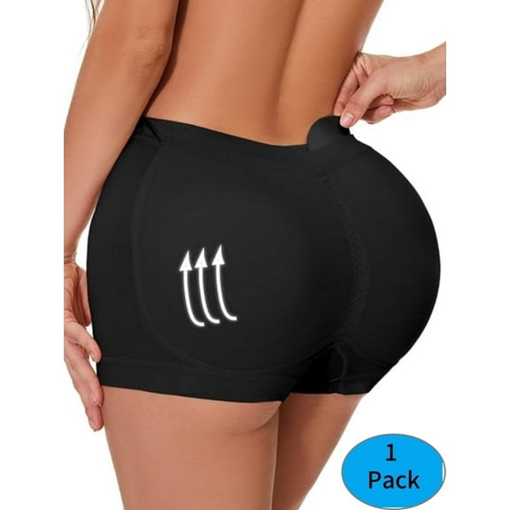 Women's High-Waist Butt Lifter Panties - 1-Pack Black Seamless Hip Enhancer Boyshort Underwear, Padded for Body Shaping 2XL