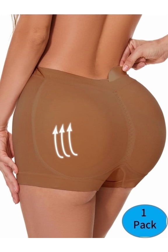 Women's High-Waist Butt Lifter Panties - 1-Pack Brown Seamless Hip Enhancer Boyshort Underwear, Padded for Body Shaping 2XL