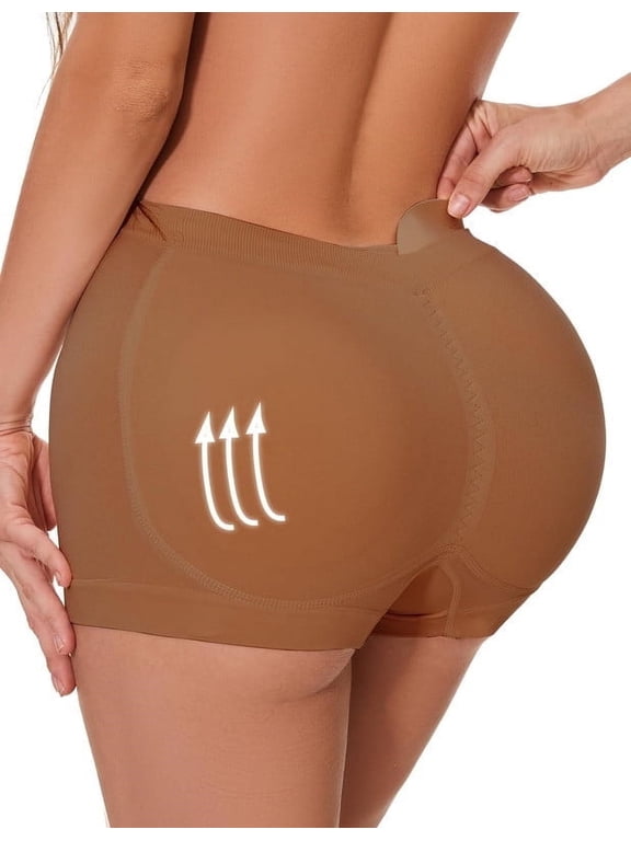Women's High-Waist Butt Lifter Panties - 1-Pack Brown Seamless Hip Enhancer Boyshort Underwear, Padded for Body Shaping XL