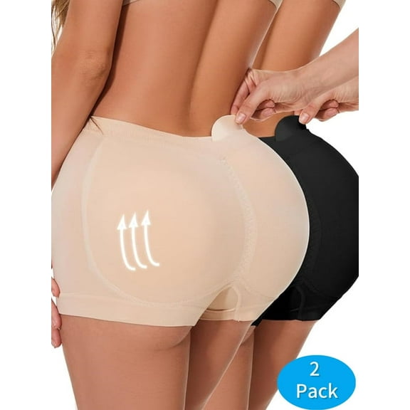 Women's High-Waist Butt Lifter Panties - 2-Pack Seamless Hip Enhancer Boyshort Underwear, Padded for Body Shaping M
