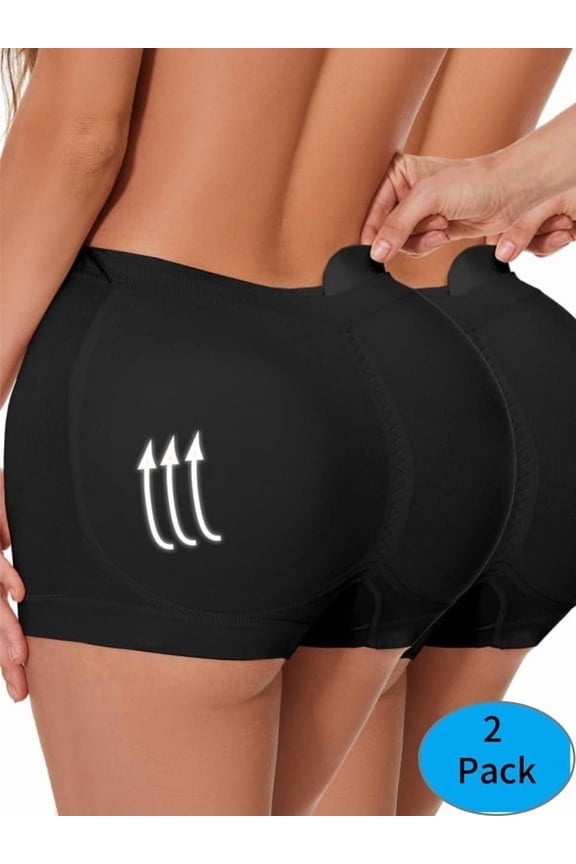 Women's High-Waist Butt Lifter Panties - 2-Pack Seamless Hip Enhancer Boyshort Underwear, Padded for Body Shaping M