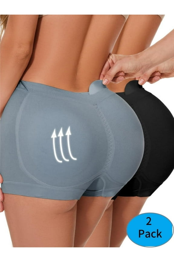Women's High-Waist Butt Lifter Panties - 2-Pack Seamless Hip Enhancer Boyshort Underwear, Padded for Body Shaping S