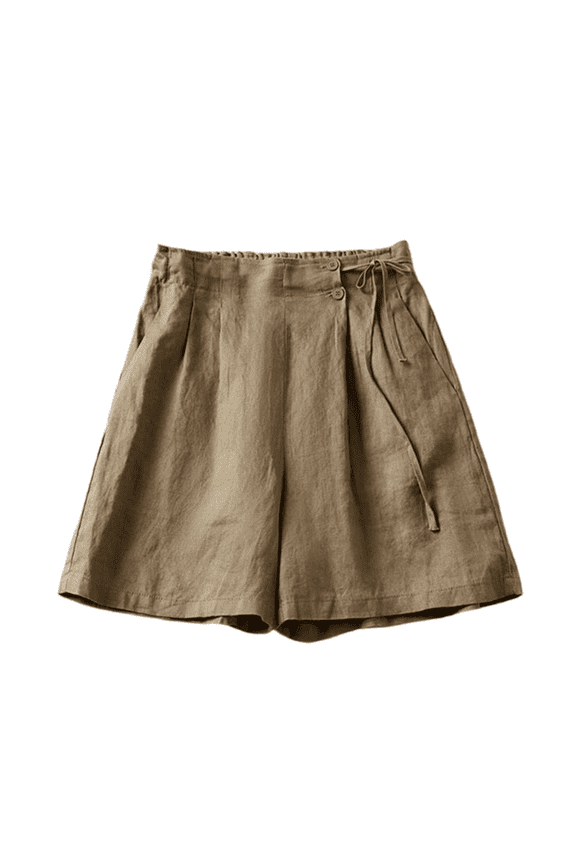 Women's High Waist Button Down Culottes Short Plus Size Linen Shorts High Waist Wide Leg Wrap Shorts Breathable Daily Shorts Khaki M