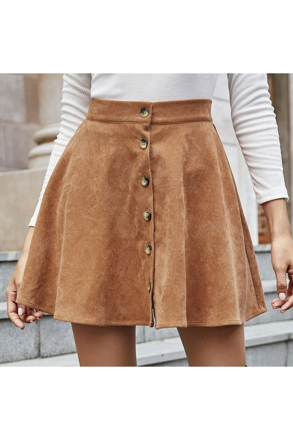 Women's High Waist Button Front Corduroy Flare Lattice Printed A Line Short Mini Skirt Scrub Skirts for Women Summer Midi Skirt Skirt Overalls Plaid Pleated Skirt Women Skirt Set Long Denim Skirts for