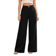 thumbnail image 1 of Women's High Waist Button Wide Leg Pants Loose Casual Trousers With Pockets For All, 1 of 6