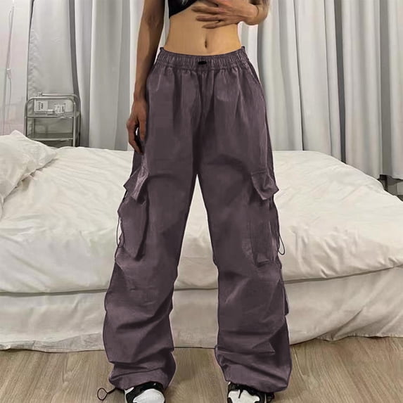 Women's High Waist Cargo Jogger Pants, Elastic Waist with Multiple Pockets, Drawstring Ankle Casual Sweatpants for Workout, Running, Yoga and Lounge-Gray