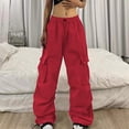 thumbnail image 1 of Women's High Waist Cargo Jogger Pants, Elastic Waist with Multiple Pockets, Drawstring Ankle Casual Sweatpants for Workout, Running, Yoga and Lounge-Red, 1 of 9