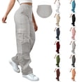 thumbnail image 1 of Women's High Waist Cargo Pants with Multiple Pockets Stretch Comfort Wide Leg Street Style Casual Trousers, 1 of 8