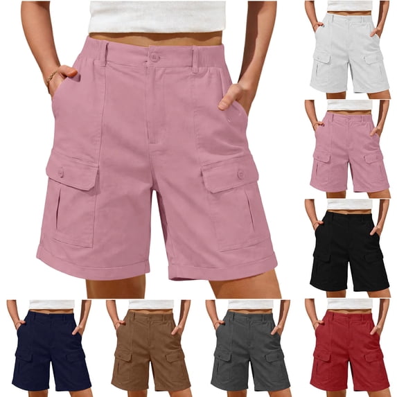 Women's High Waist Cargo Shorts Casual Loose Multi Pockets Hiking Shorts Summer Outdoor Work Shorts Pink M