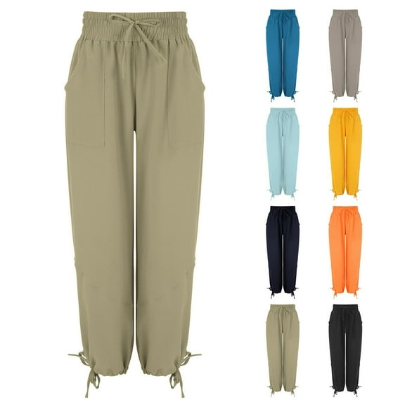 Women's High Waist Cargo Sweatpants with Multiple Pockets Comfortable Loose Fit Wide Leg Casual Pants