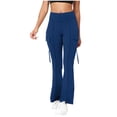 thumbnail image 1 of Women's High Waist Cargo Yoga Pants Elastic Flared Leggings with Pockets Blue S, 1 of 7