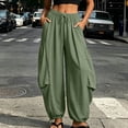thumbnail image 1 of Women's High Waist Casual Loose Pants Drawstring Solid Side Pocket Trousers, 1 of 9