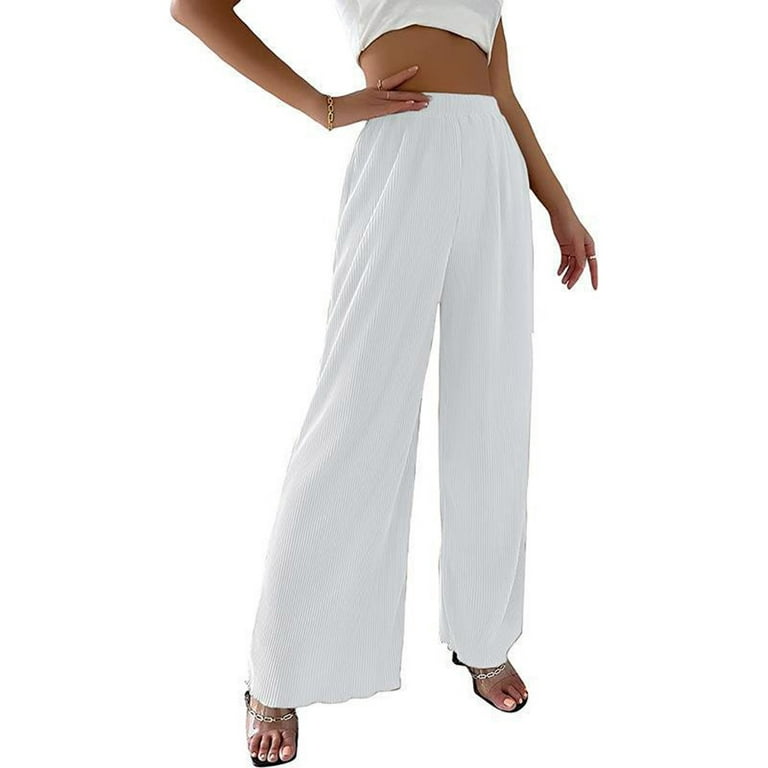 Women's High Waist Casual Pants Solid Color Loose Straight Leg