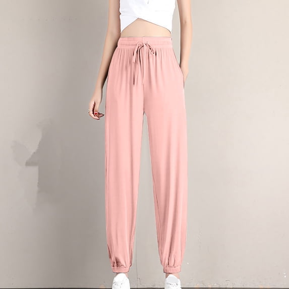 Women's High Waist Casual Pants with Pockets Lightweight Summer Elastic Waist Sweatpants