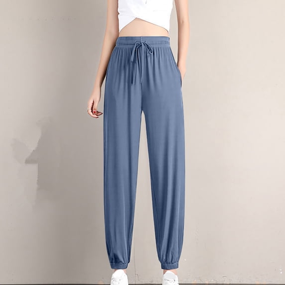 Women's High Waist Casual Pants with Pockets Lightweight Summer Elastic Waist Sweatpants