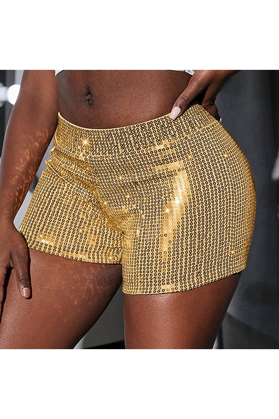 Women's High Waist Casual Shorts Hot Pants Women's High Elastic Sequins Bar Performance Clothing Shorts Drawstring Denim Shorts Women Cargo Shorts for Women plus Size under Dress Shorts Women Women