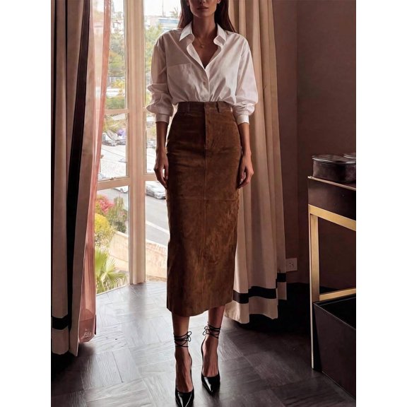 Women's High Waist Cinched Waist Bodycon Midi Skirt, Old Money Style Elegant Skirt for Commuter Daily Business Occasions
