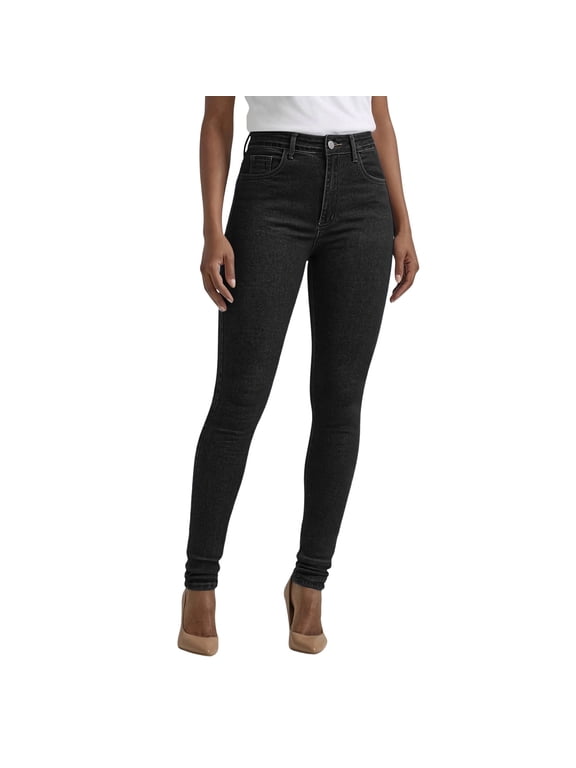 Women's High Waist Classic Skinny Denim Jeans Stretchy Slim Fit All Occasion Casual Pants Black 2XL