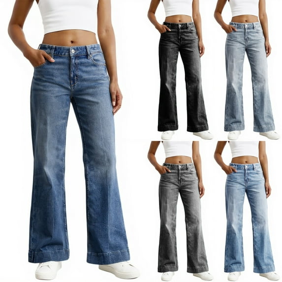 Women's High Waist Comfort Stretch Denim Pants Relaxed Wide Leg Baggy Jeans for Everyday Wear