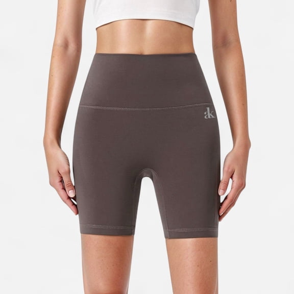 Women's High Waist Compression Biker Shorts Seamless Waistband with Sculpting Stretch Fit - Small, Khaki