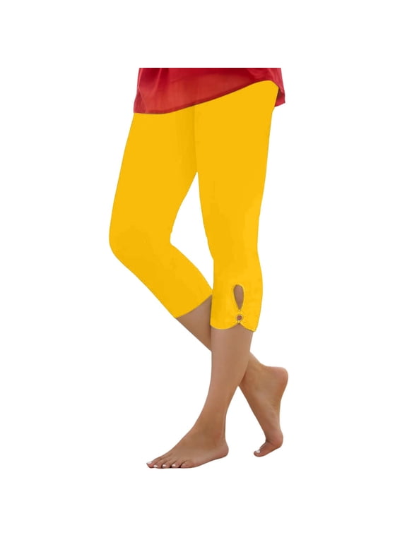 Women's High Waist Compression Capri Leggings - Stretchy Yoga Pants with Pockets, Polyester-Spandex Blend - Sizes M-XXXXL for Workout/Summer