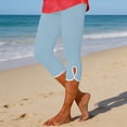 thumbnail image 1 of Women's High Waist Compression Capri Yoga Pants, Side Vent Detail Workout Leggings with Pockets, Plus Size Knee-Length Capri Tights for Gym, Running and Casual Wear Light Blue XL, 1 of 8