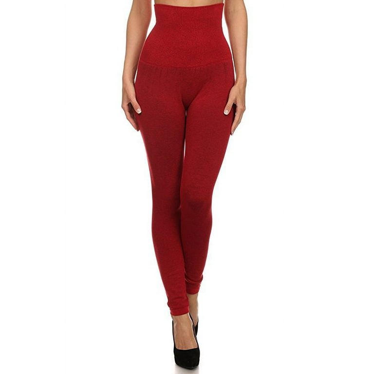 Women's High Waist Control Top Compression Leggings (Red, One Size