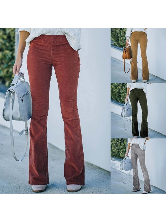 Women's High Waist Corduroy Pants Flared Bell Bottom Design with Elastic Waist for Spring and Summer Casual Wear