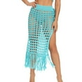 thumbnail image 1 of Women's High Waist Crochet Midi Skirt Mesh Hole with Tassel Side Split Beach Cover Up for Vacation Travel Wear Green L, 1 of 9