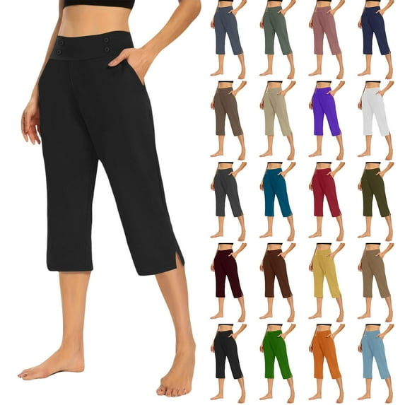 Women's High Waist Crop Pants Versatile Pull On Trousers for Summer Office Casual and Yoga Wear