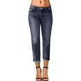 thumbnail image 1 of Women's High Waist Cropped Jeans with Raw Hem Stretch Denim Slim Fit Casual Pants for Everyday Wear, 1 of 4