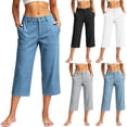 thumbnail image 1 of Women's High Waist Cropped Wide Leg Pants, Button Front with Pockets, Soft Rayon Blend Fabric, Tummy Control Flattering Fit for Summer, Versatile Casual Work & Travel Bottoms,, 1 of 7