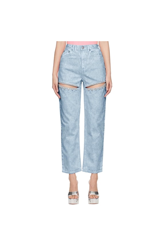 Women's High Waist Denim Jeans with Rhinestone Trim Plus Size, 5 Pockets, Button Closure, Fashionable for Daily Wear