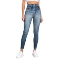thumbnail image 1 of Women's High Waist Denim Look Jeggings, Stretchy Faux Jeans Leggings with Tummy Control, Skinny Fit Pull On Pants for Yoga Gym Workout Daily Wear Light Blue XXL, 1 of 5
