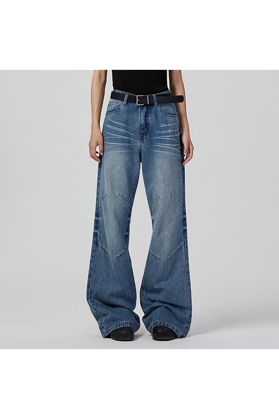 Women's High Waist Denim Trousers, Loose Straight Leg Fit, Stretchy Comfortable Fabric, Trendy Casual Wide Leg Pants with Functional Pockets, Stylish Jeans for Office & | TruBelle,Navy 2XL