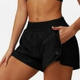 thumbnail image 1 of Women's High Waist Double Layered Running Shorts with Elastic Waistband and Curved Hem - Small, Black, 1 of 6
