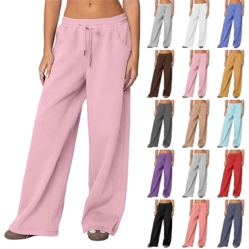 Women's High Waist Drawstring Baggy Wide Leg Fleece Sweatpants Tall Athletic Lounge Joggers with Pockets, Pink M