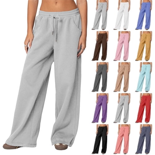 Women's High Waist Drawstring Baggy Wide Leg Fleece Sweatpants Tall Athletic Lounge Joggers with Pockets, Silver M