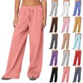 thumbnail image 1 of Women's High Waist Drawstring Baggy Wide Leg Fleece Sweatpants Tall Athletic Lounge Joggers with Pockets, Watermelon Red XL, 1 of 7