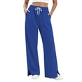 thumbnail image 1 of Women's High Waist Drawstring Casual Wide Leg Pants With Split Hem And Pockets, 1 of 7