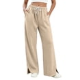 thumbnail image 1 of Women's High Waist Drawstring Casual Wide Leg Pants With Split Hem And Pockets, 1 of 7