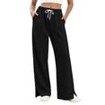 thumbnail image 1 of Women's High Waist Drawstring Casual Wide Leg Pants With Split Hem And Pockets, 1 of 7